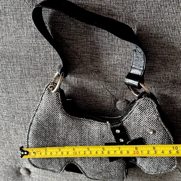 Dog Shaped Purse Black/White Herringbone Tweed Faux Leather Handbag Scottie - Picture 8 of 15